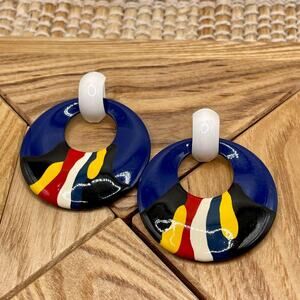 Vintage 80s 90s earrings painted metal primary colors